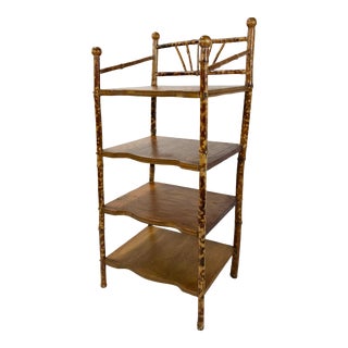 Vintage Four Tier Burnt Bamboo Shelf Unit For Sale