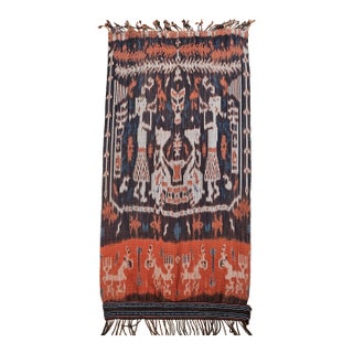 Vintage Hand-Woven Ikat Textile Panel, Abstract Design From Indonesia For Sale
