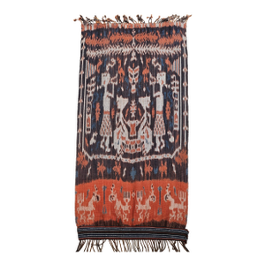 Vintage Hand-Woven Ikat Textile Panel, Abstract Design From Indonesia