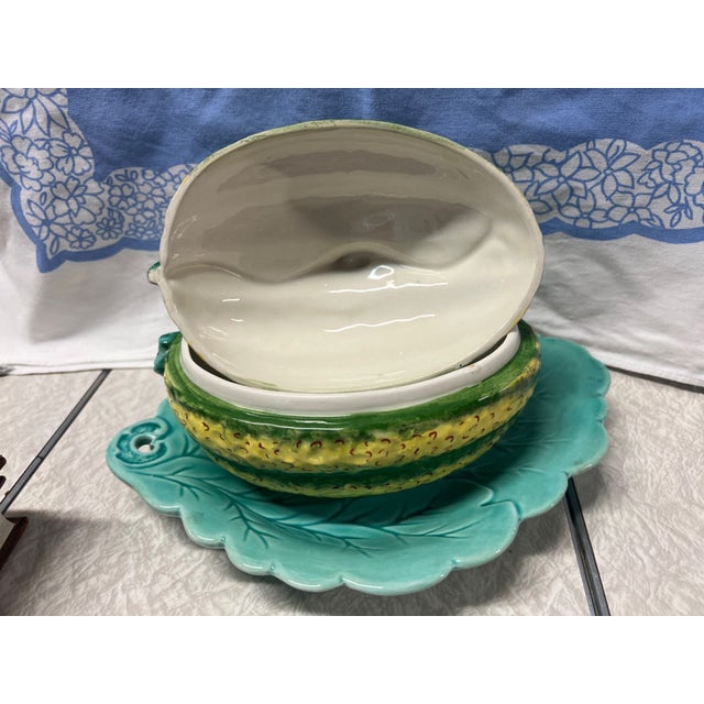 Vintage Italy Majolica Vine Covered Melon Squash Ceramic Lidded Bowl For Sale In Dallas - Image 6 of 7