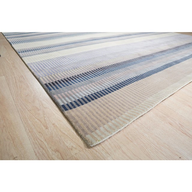 9x12 Jade Sophisticated Multicolor Mauve Striped Handmade Wool Carpet Rug For Sale - Image 4 of 8