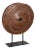 Antique Wagon Wheel on Metal Stand | Farmhouse Country Log Cabin Décor | Primitive Display |Rustic Distressed Solid Wood Wheel Sculpture For Sale