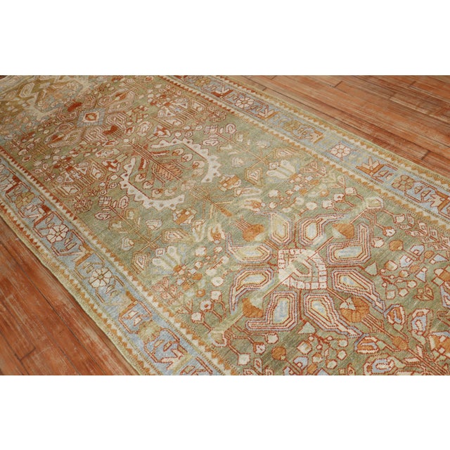 Persian Wide Antique Zabihi Collection Persian Green Persian Runner - 4' x 11'2" For Sale - Image 3 of 12