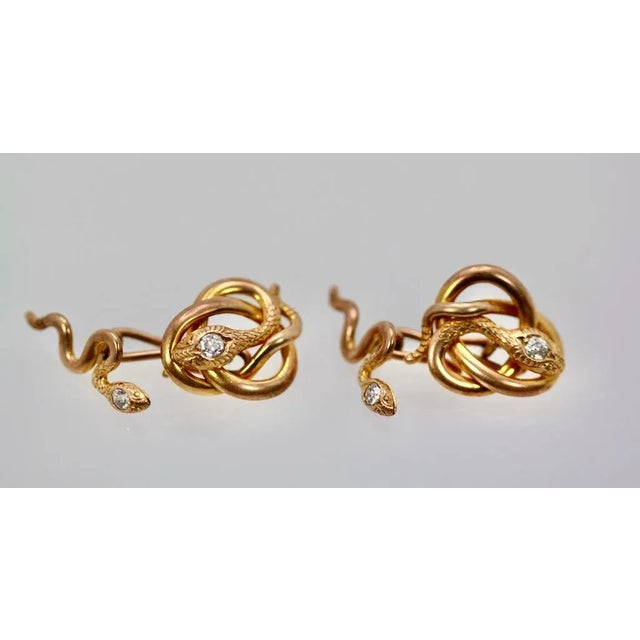 Gold 1950s Snake Serpent 14k Yellow Gold Cufflinks - 2 Pieces For Sale - Image 8 of 10