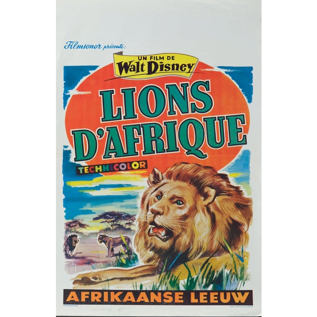 Walt Disney Lion of Africa, 1956 Original color poster On wove paper, 35 x 54 cm (approx. 14 x 21 inches) Printed by L.F....