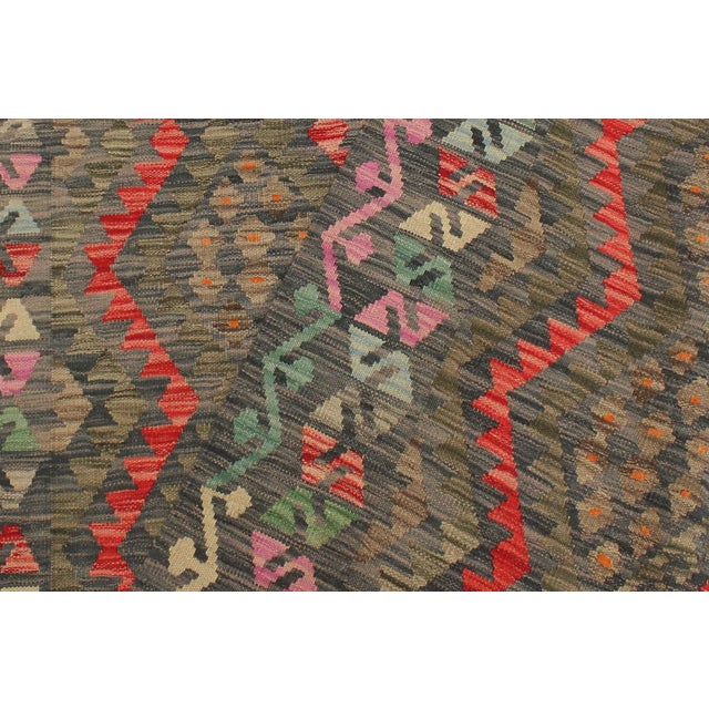 Textile Rustic Kilim Green Red Wool Rug - 5'1" X 6'8" For Sale - Image 7 of 7