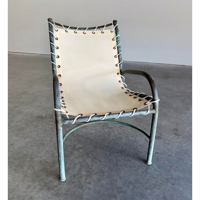 1930s Early Mid Century Robert Lewis Attrbuted Patinated Bronze Patio Lounge Chair Ottoman Set, 2 Pieces For Sale - Image 5 of 11