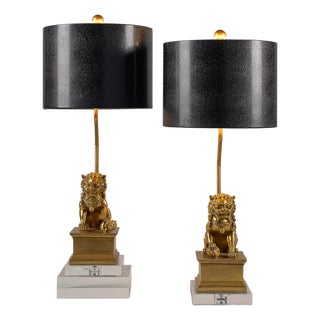 Dynasty Foo Dog Gold Accent Lamps, Set of 2 For Sale