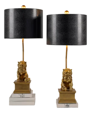 Dynasty Foo Dog Gold Accent Lamps, Set of 2