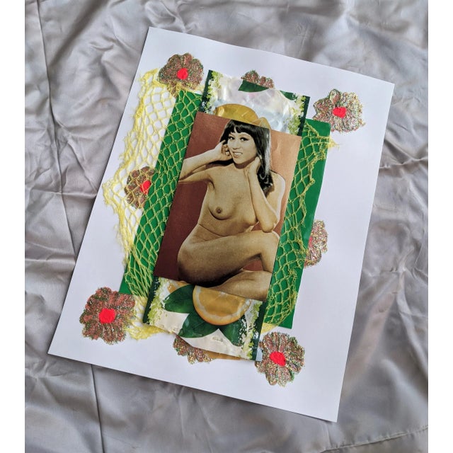 "Mutual Disappointment" Contemporary Abstract Mixed-Media Vintage Nude Postcard Collage For Sale - Image 4 of 9