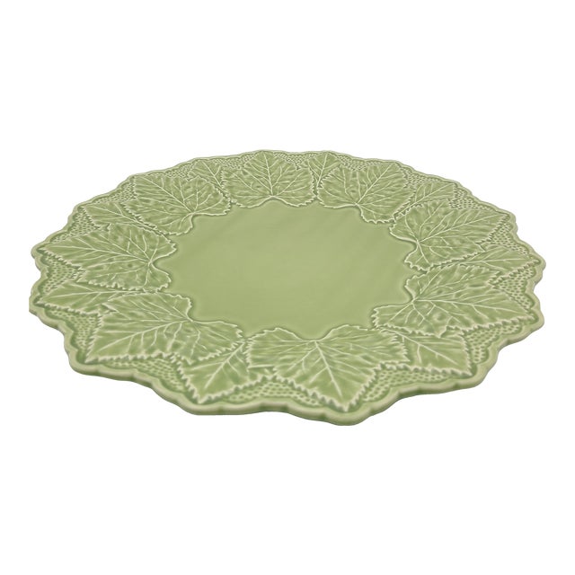 Contemporary Bordallo Pinheiro Platter Maple Leaf Round Green Ceramic Portugal Plate For Sale