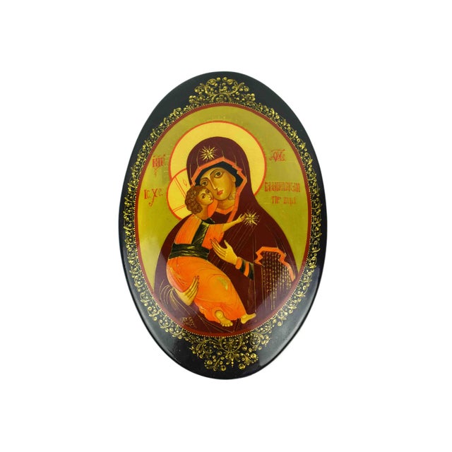 This vintage Russian lacquer box is a masterful example of traditional folk artistry, featuring a meticulously hand-...