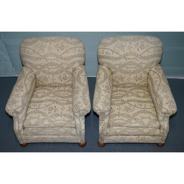 Victorian Club Armchairs in Floral Cream Upholstery, Set of 2 For Sale - Image 9 of 16