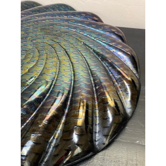 Large 18” Fused Dichroic Glass Metallic Basket Weave Wave Form Centerpiece Tray For Sale - Image 11 of 12
