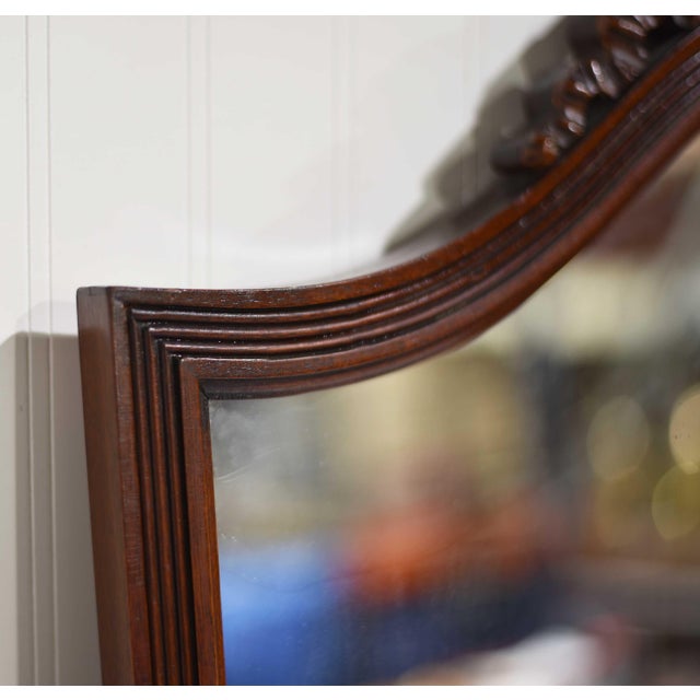 Brown Mid Century Mahogany Wall Mirror With Floral Pediment For Sale - Image 8 of 10