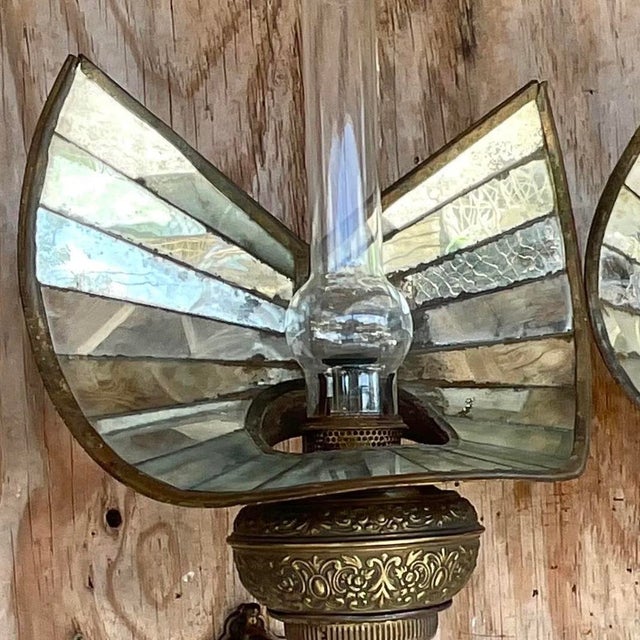Metal Vintage Wheeler Mirrored Glass Wall Sconces, Pair For Sale - Image 7 of 13