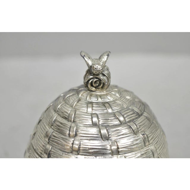 Vintage Corbell & Co. Silver Plated Beehive Honey Serving Pot Dish W/Glass Jar For Sale - Image 4 of 15
