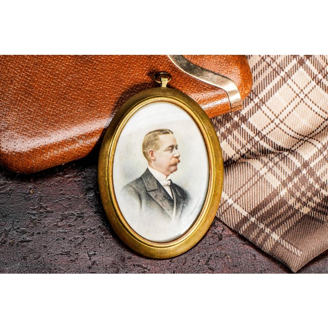 Victorian Classy Victorian Antique Finely Executed Portrait Miniature Painting Society Gentleman Man Mustache in Tuxedo Gilded Age Art For Sale - Image 3 of 12