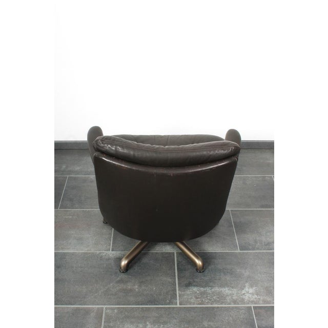 Set of Brown Leather Lounge Chair with Matching Stool by André Vandenbeuck for Strässle, 1960s For Sale - Image 16 of 18