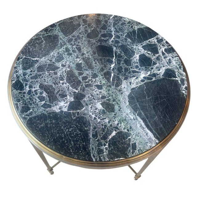 Mid 20th Century Pair of Mid 20th Century Attributed to Maison Jansen Round Side Tables With Marble Tops For Sale - Image 5 of 8