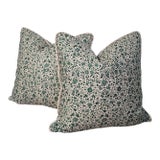 Soane Britain Jasmine & Frangipani 22" Emerald Pillows With Cream Velvet Cord - Set of 2 For Sale