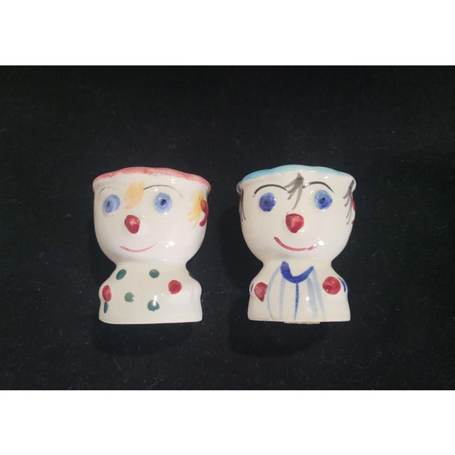 Vintage Boy & Girl Egg Cups Salt Pepper Shakers Japan Kitsch 1950 Fun Set Blue Pink - Set of 4 For Sale In Tampa - Image 6 of 12