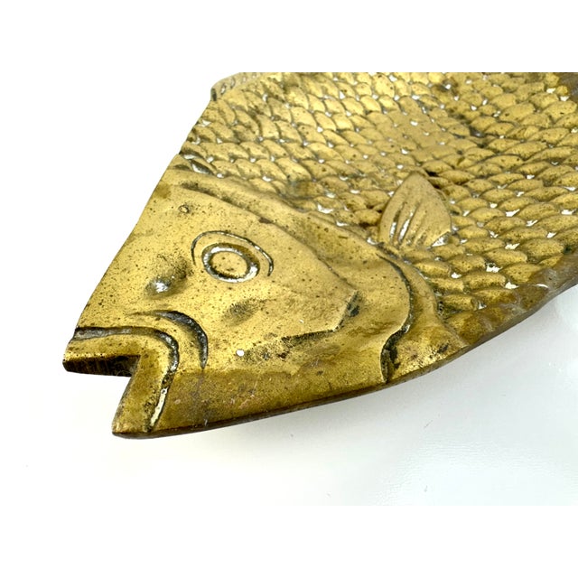 This vintage cast brass fish platter is a striking coastal accent, beautifully detailed with textured scales, defined...