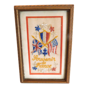 Souvenir De France Silk Embroidered Framed Postcard, Ww1
