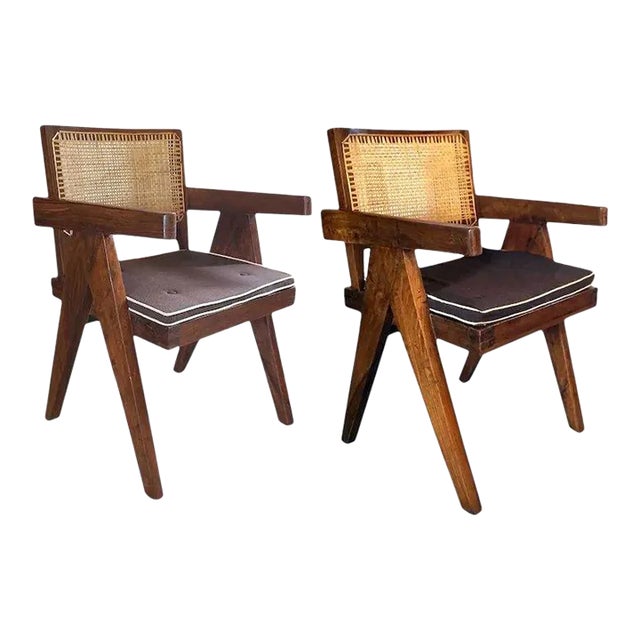 Assembled Pierre Jeanneret Teak Conference Chairs from Chandigarh, India - a Pair For Sale