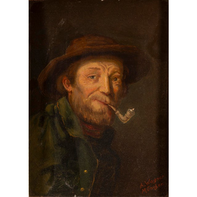 Albert Wagner, Portrait of a Man with Pipe, 1800s, Oil on Panel For Sale - Image 14 of 14