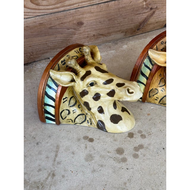 Brown Vintage Sculptural Cast Resin Giraffe Decorative Wall Brackets-Pair For Sale - Image 8 of 12