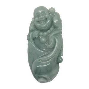 Green Jade Pendant Happy Buddha, Laughing Buddha Figure