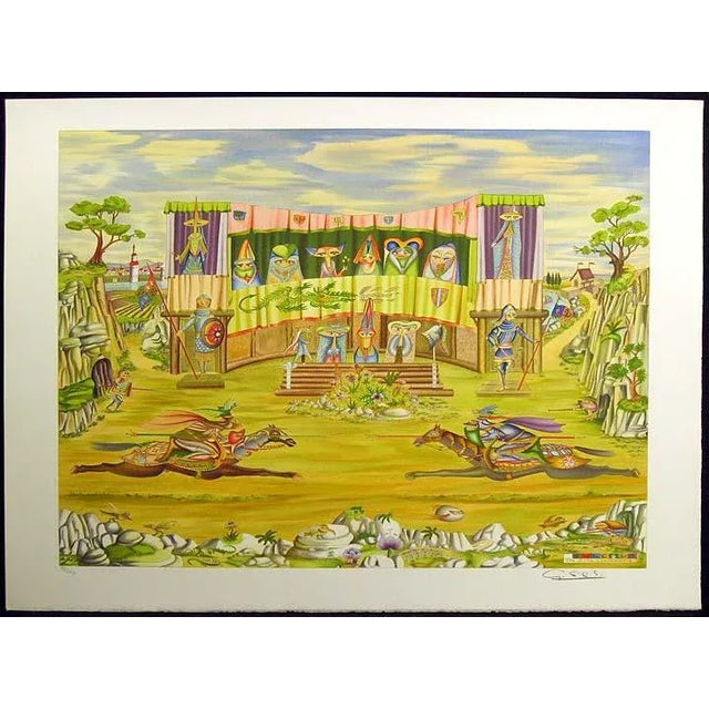 Gothic Guillermo Silva "Duelo Medieval" Jousting Hand Signed Art Lithograph, Unframed For Sale - Image 3 of 3