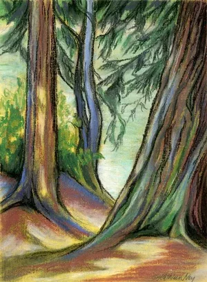 "Lake View 1" Contemporary Original Expressionist Landscape Pastel Drawing by Kathleen Ney
