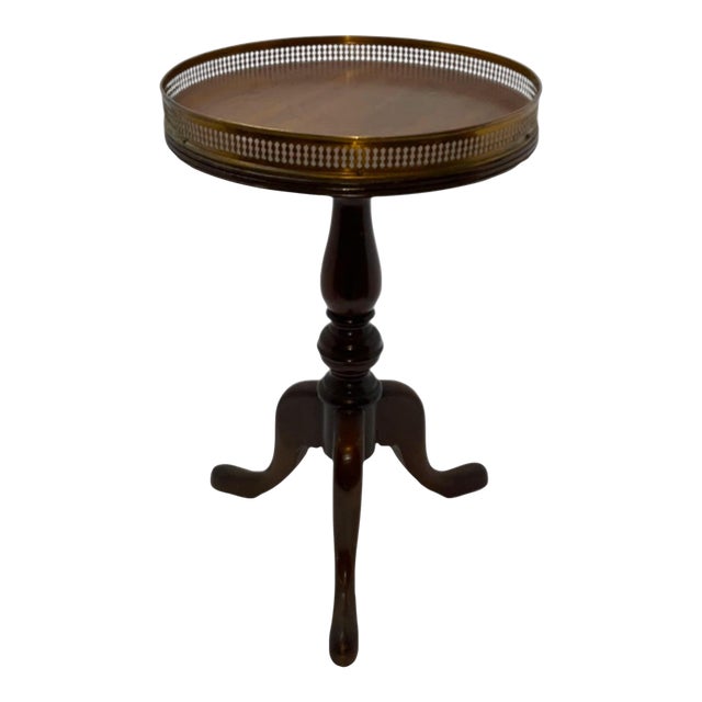 Vintage Wooden Accent Table With Brass Gallery Very Elegant by Schott Furniture. For Sale