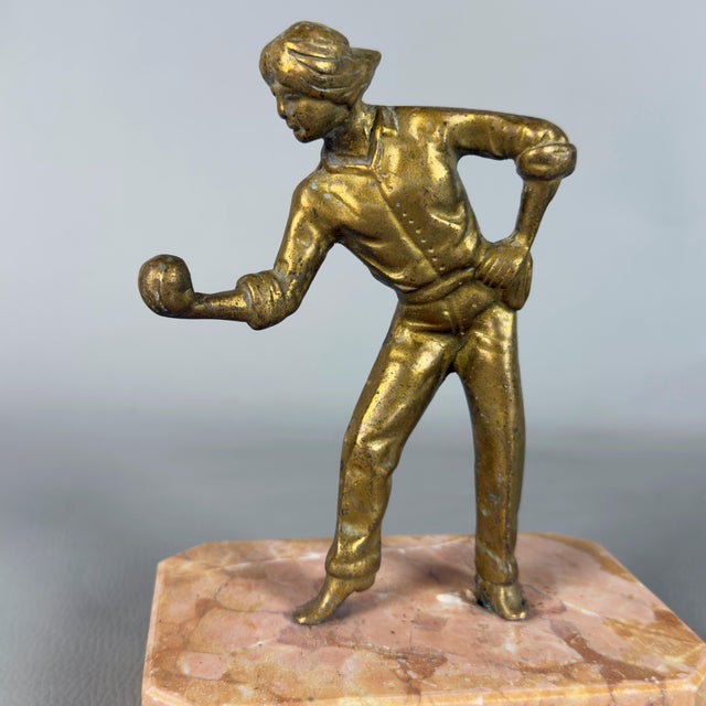 Vintage 20th Century Bocce Player in Bronze with Marble Base For Sale - Image 6 of 12