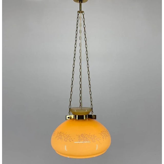 Glass & Brass Pendant Light, 1950s For Sale - Image 4 of 10