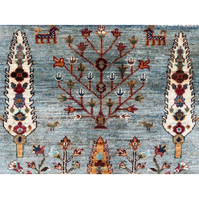 Small Persian Tree of Life Rug – Hand-Knotted Wool, 2.9x3.6 Ft, Aqua & Jewel Tones For Sale - Image 6 of 18