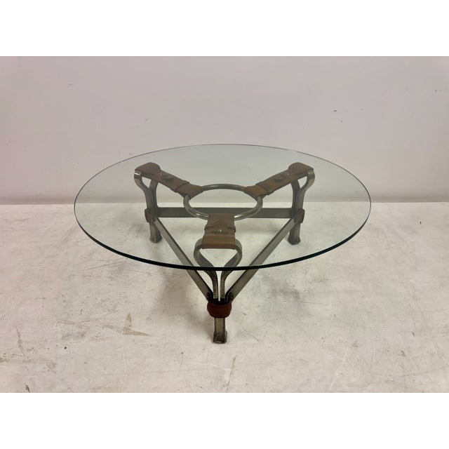 1960s Wrought Iron and Leather Coffee Table by Jean-Pierre Ryckaert, 1960s For Sale - Image 5 of 11