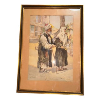 Carl Friedrich Heinrich Werner, Two Oriental Figures, 1800s, Pencil and Watercolor, Framed For Sale