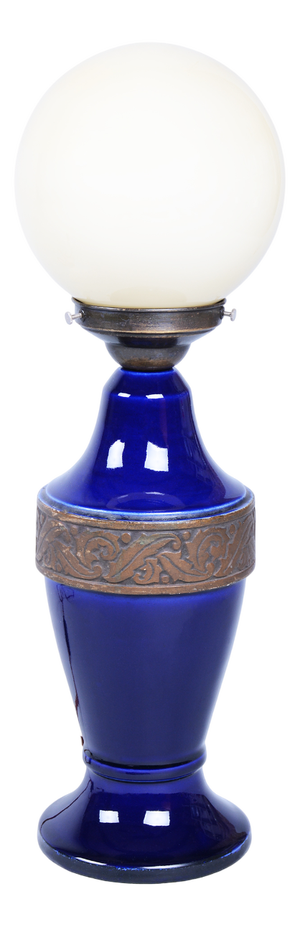 Art Deco Table Lamp in Cobalt Glass with Opal Lampshade from Moser, 1920s