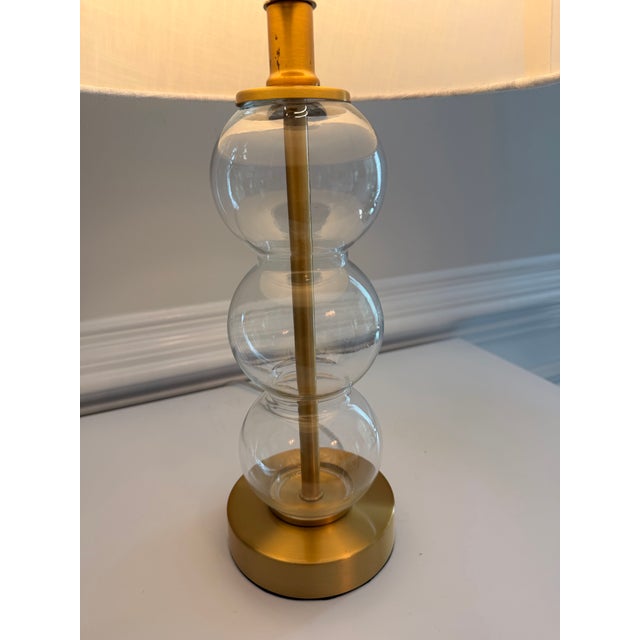 Metal Late 20th Century Jonathan Y Glass Triple Globe Table Lamp With Linen Drum Shade For Sale - Image 7 of 10