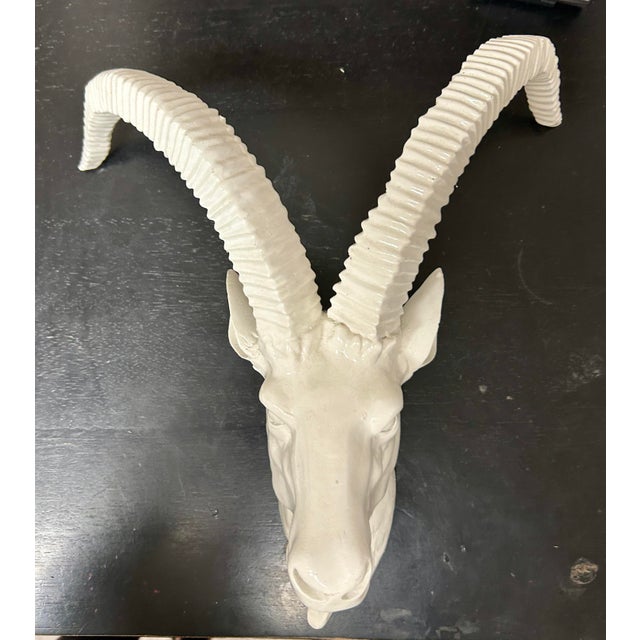 White Vintage Faux Taxidermy White Goat Head Wall Mount For Sale - Image 8 of 11