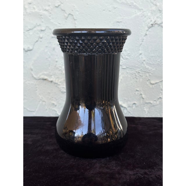 American 1930s Tiara Black Amethyst Depression Glass Vase Cup With Diamond Point Rim For Sale - Image 3 of 7