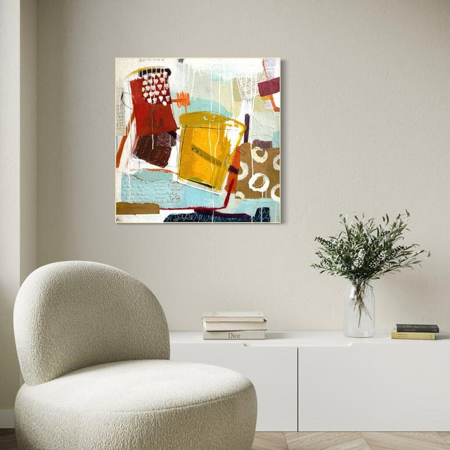 Christiane Corcelle "Playful Water Dreams 2" Mixed Media on Canvas, Abstract Still Life in Yellow, Aqua and Red, 2024 For Sale In Boston - Image 6 of 6