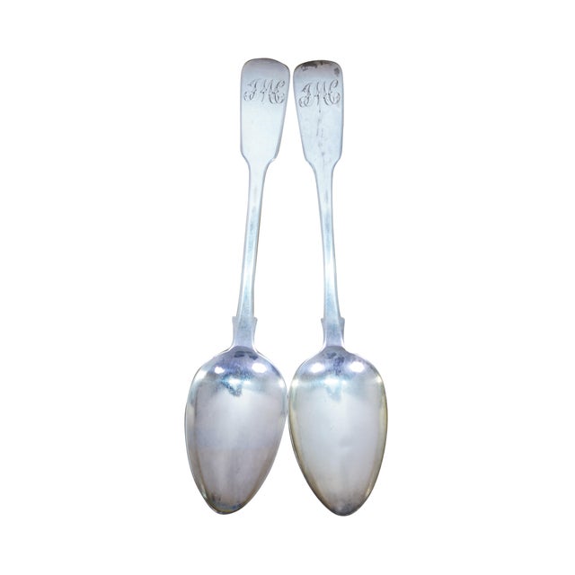 Two antique Charles Shipway English Georgian c.1836 (London) sterling silver spoons in the Tipped pattern. Dimensions:...