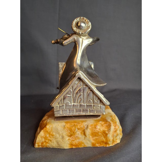 Vintage Sterling Silver 925 Fiddler on the Roof Figurine on Marble Base 6.5" For Sale - Image 12 of 18