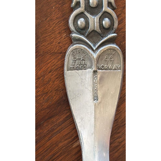 David Andersen Vintage David Anderson Norway Pewter Salad Utensils Hefty Weight For Sale - Image 4 of 10