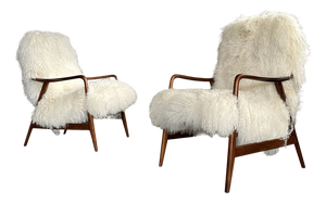 Set of Danish Teak Lounge Chairs with Mongolian Goat Hair Upholstery by Alf Svensson for Dux, 1950s