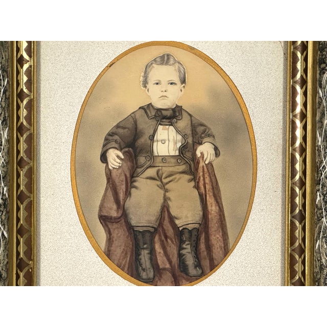 19th Century Victorian Framed Pastel & Watercolor Portrait Painting of Young Boy For Sale - Image 4 of 10